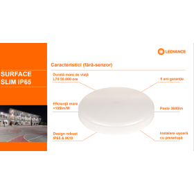 Plafoniera LED pentru baie Ledvance SURFACE SLIM SQUARE 200, 19W, 2...